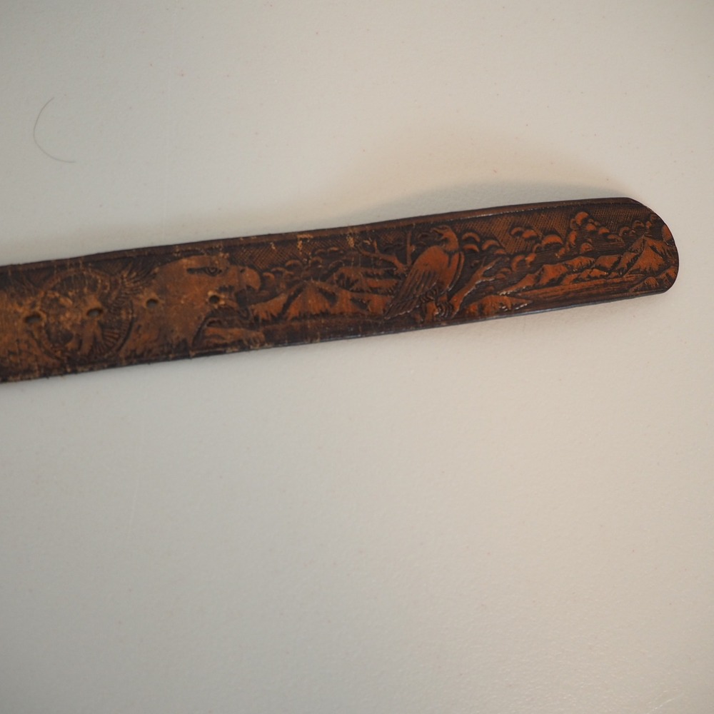 Vintage Eagle Tooled Leather Belt and Buckle by Alumaline 4108 Brass Embossed - Picture 7 of 11